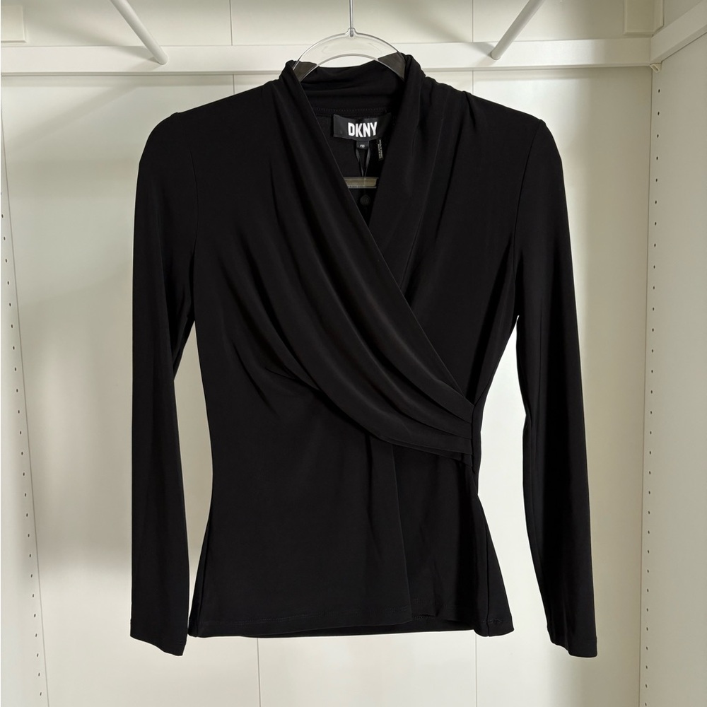 DKNY Black Wrap Top - Picture 2 of 3